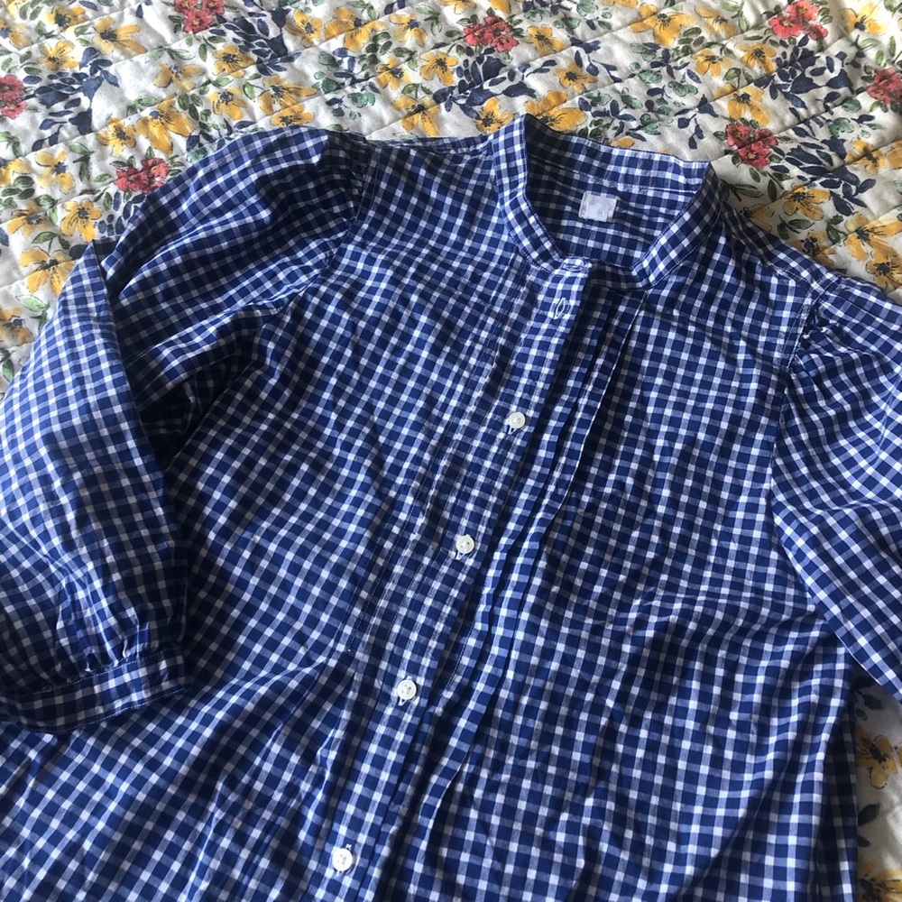 Gap Blue Gingham Peasant Top Collarless SZ S or MD